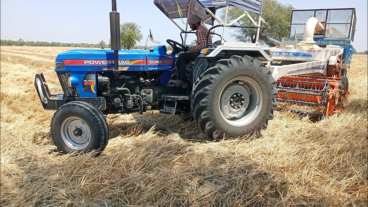 Powertrac Euro 60 New Model Work in Strwa Reaper Machine |  Powertrac euro 60, #powertrac_tractor