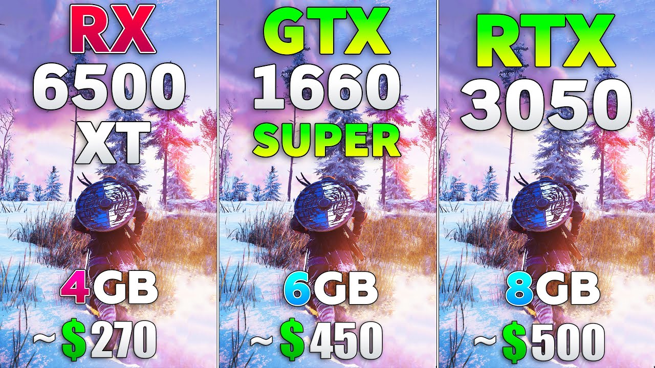 RTX 3050 vs GTX 1660 SUPER vs RX 6500 XT - Test in 8 Games