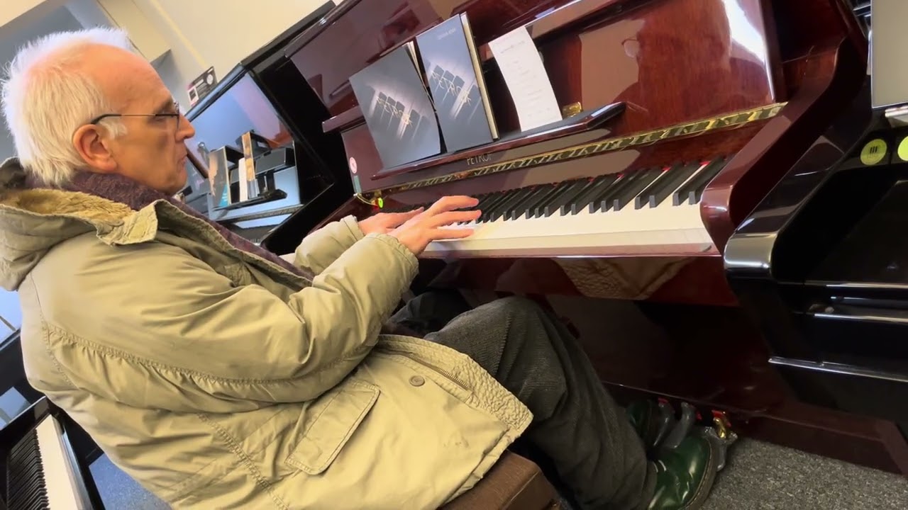 Trying out pianos at Marksons 2023 - eventually a new Petrof upright was purchased