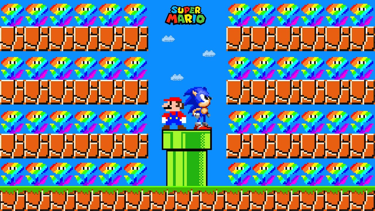 Can Mario vs Sonic Collect 999 Rainbow Flowers In New Super Mario Bros. Wii?? | Game Animation