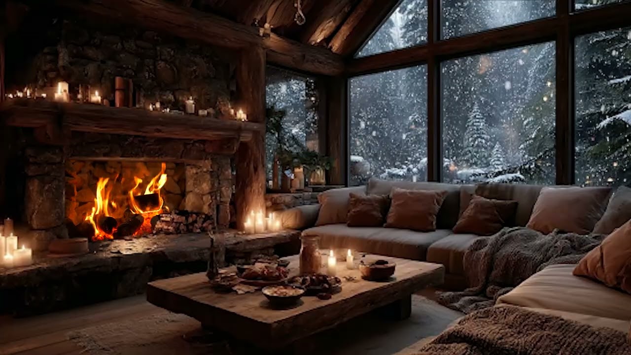 Fireplace & Soft Jazz | Quiet Winter Night Ambience for Deep Sleep & Stress Relief ❄️🔥