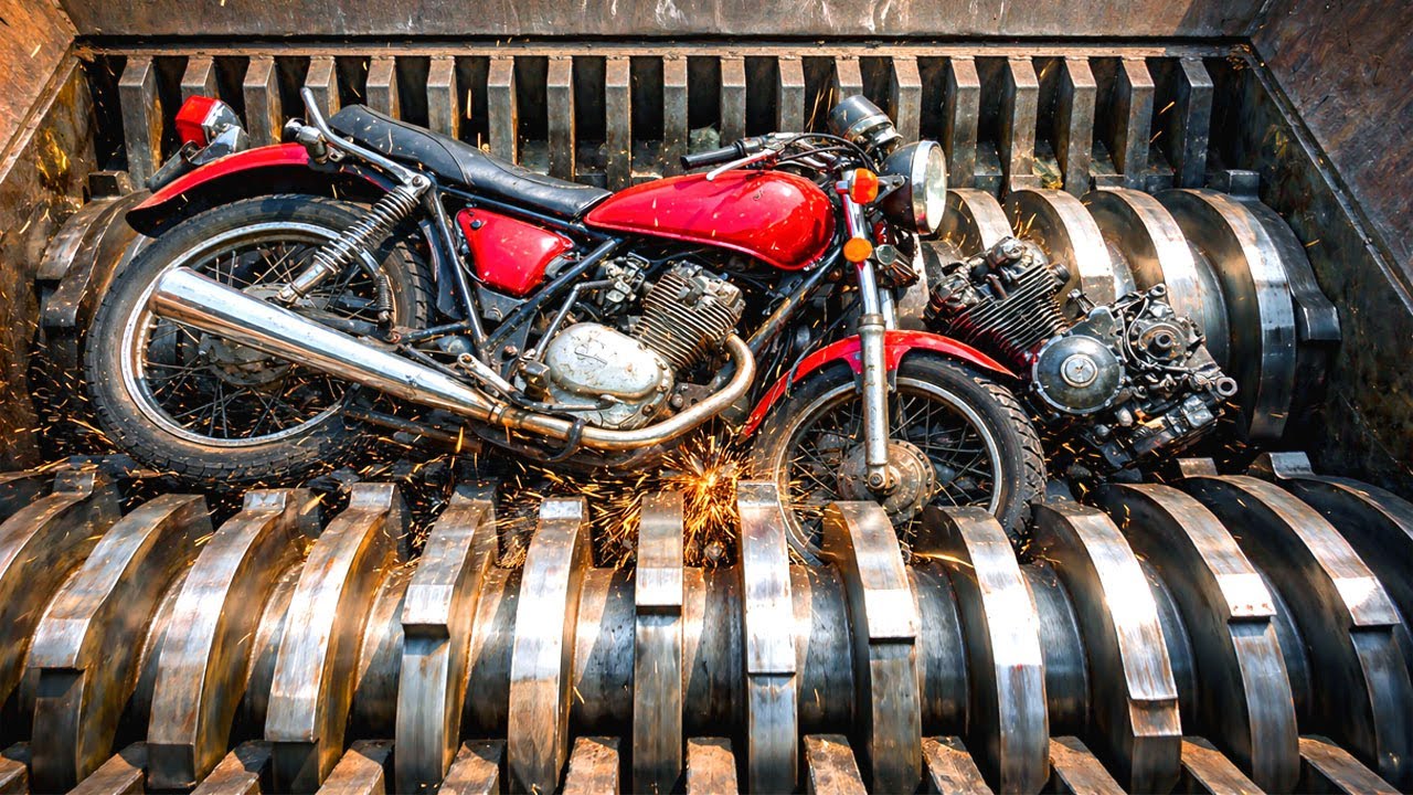 Hydraulic Industrial Shredder Destroys Baby Toys Car & Motorcycle Engines | Heavy Machinery Test