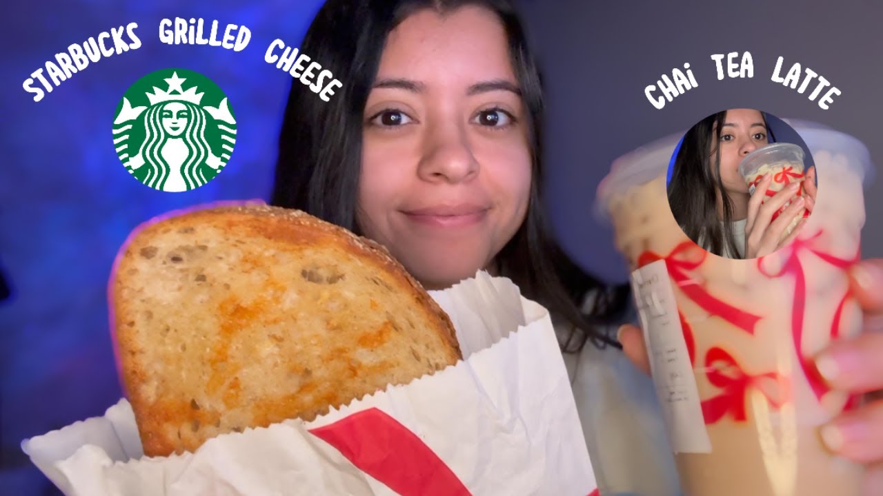 ⭐ Crunchy Grilled Cheese ASMR from Starbucks 🍞✨ | Chai Latte Sips & Relaxing Bites