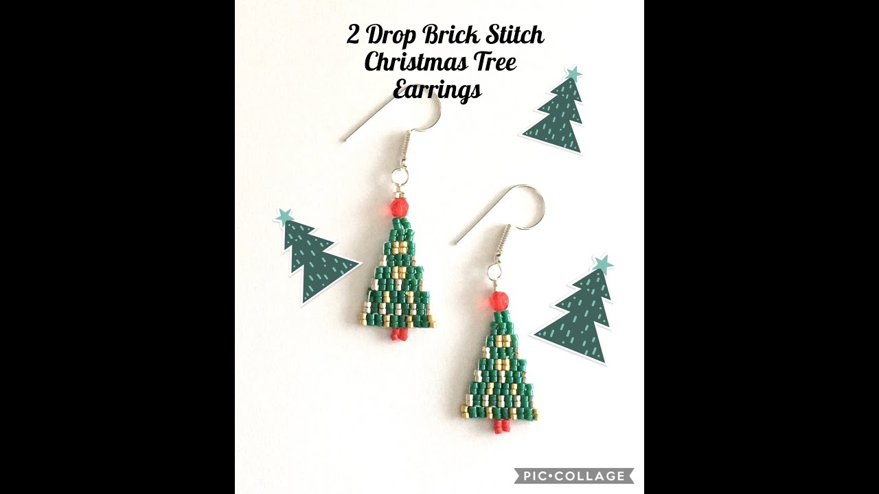 Christmas Tree Earrings - 2 Drop Brick Stitch