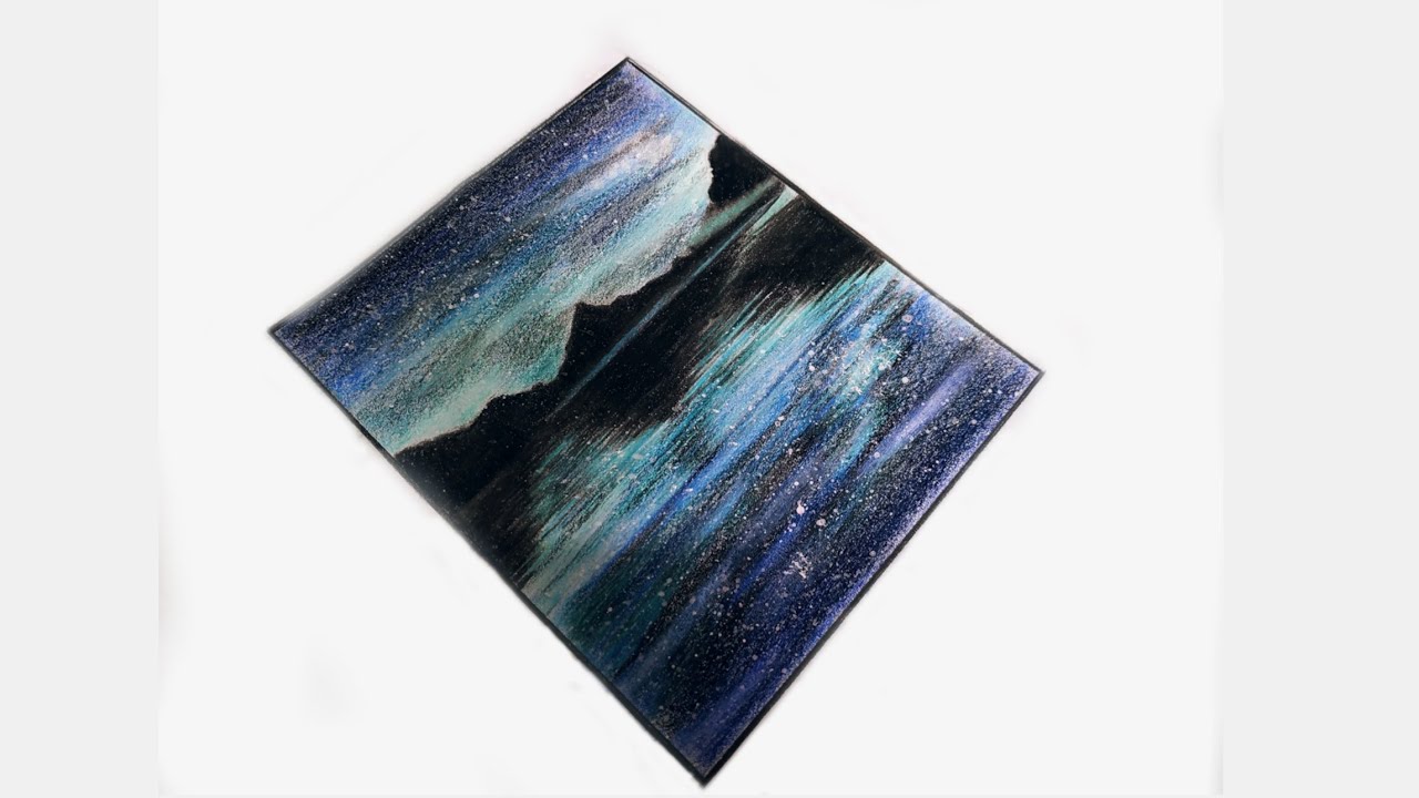 Night sky drawing colored pencil | night sky and mountain scenery | night sky painting