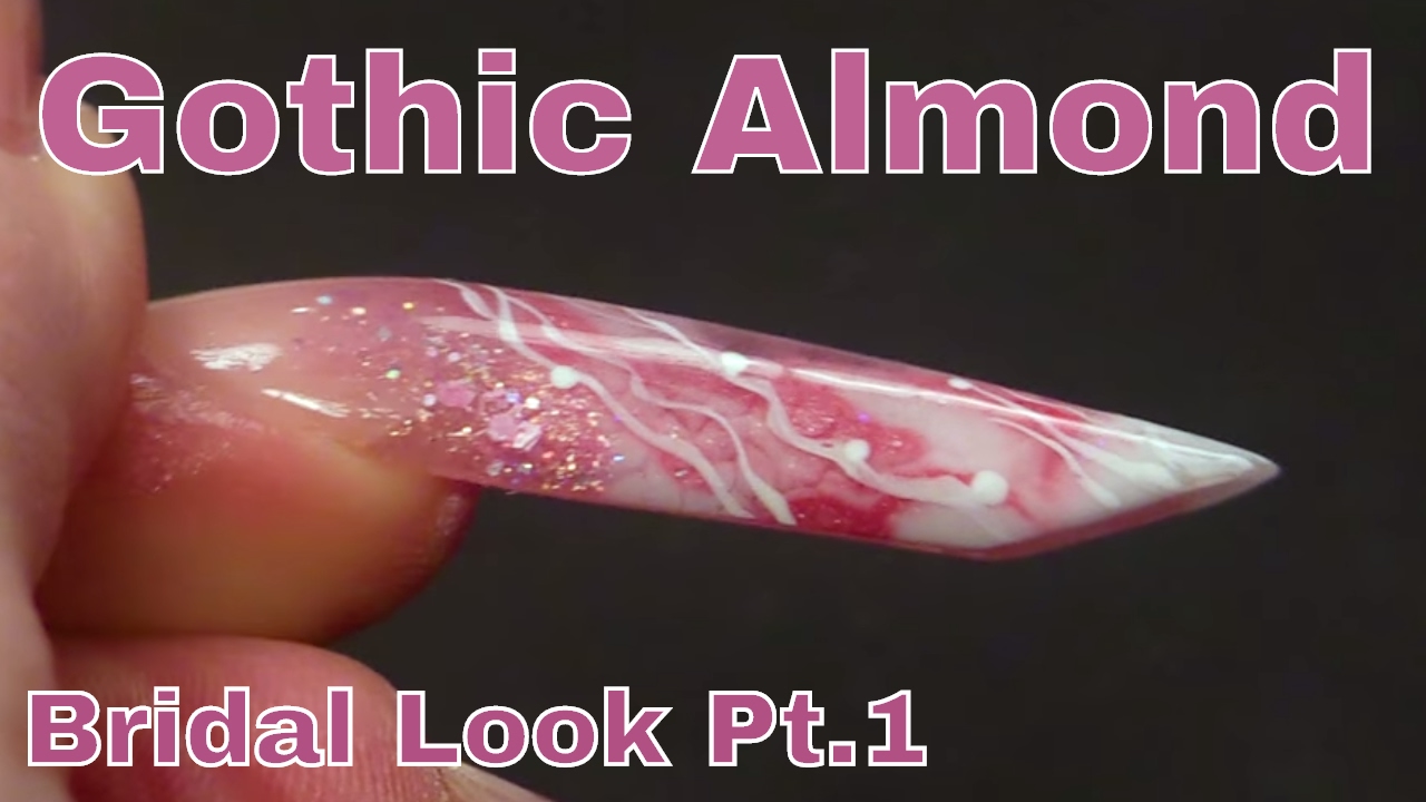 Alternative Bridal Nail Design using Netting, Acrylic and Gel Polish - Gothic Almond Shape