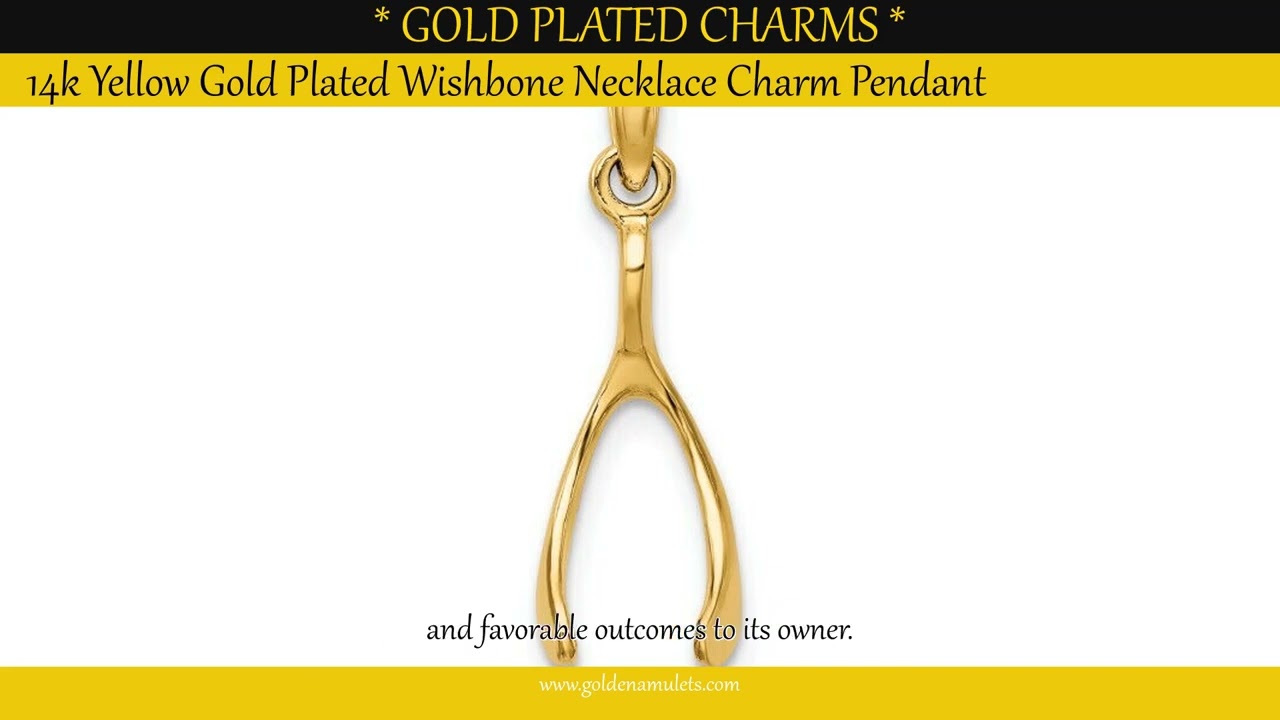 14k Yellow Gold Plated Wishbone Necklace Charm Pendant
