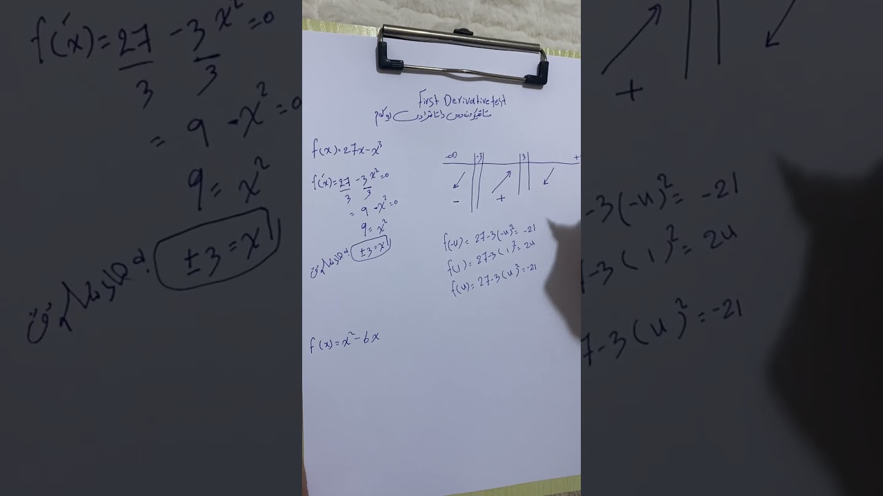 First Derivative Test “تاقیکردنەوەی داتاشراوی یەکەم