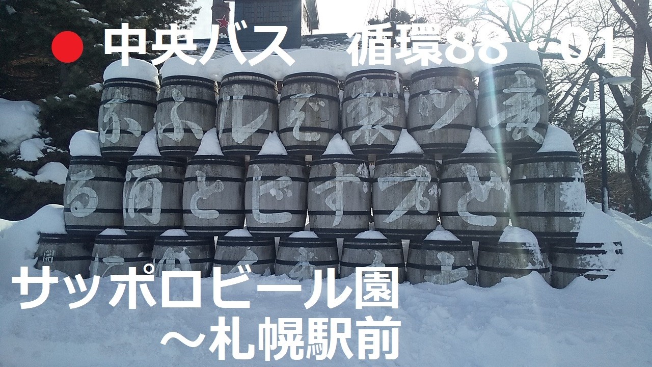 中央バス　循環88・サッポロビール園ファクトリー線01　サッポロビール園～大通公園～札幌駅前　右側車窓　2026年2月　札幌市東区、中央区　さっぽろ雪まつり