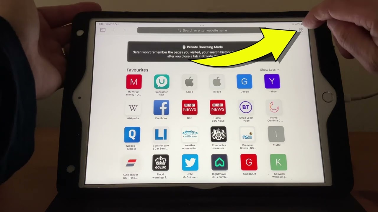Выйдите из режима приватного просмотра на iPad