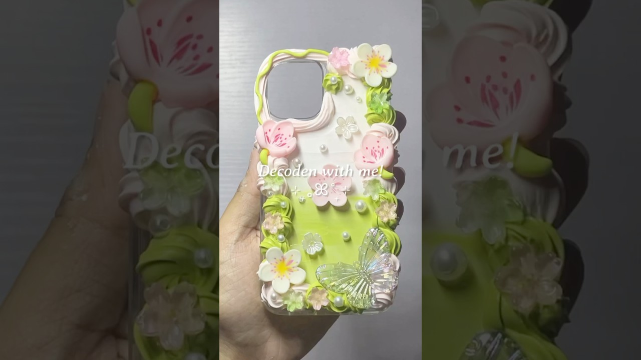 Pink and Green Floral-themed Decoden Phone Case! 🌸🍃 #decoden #phone # #wildflowercases