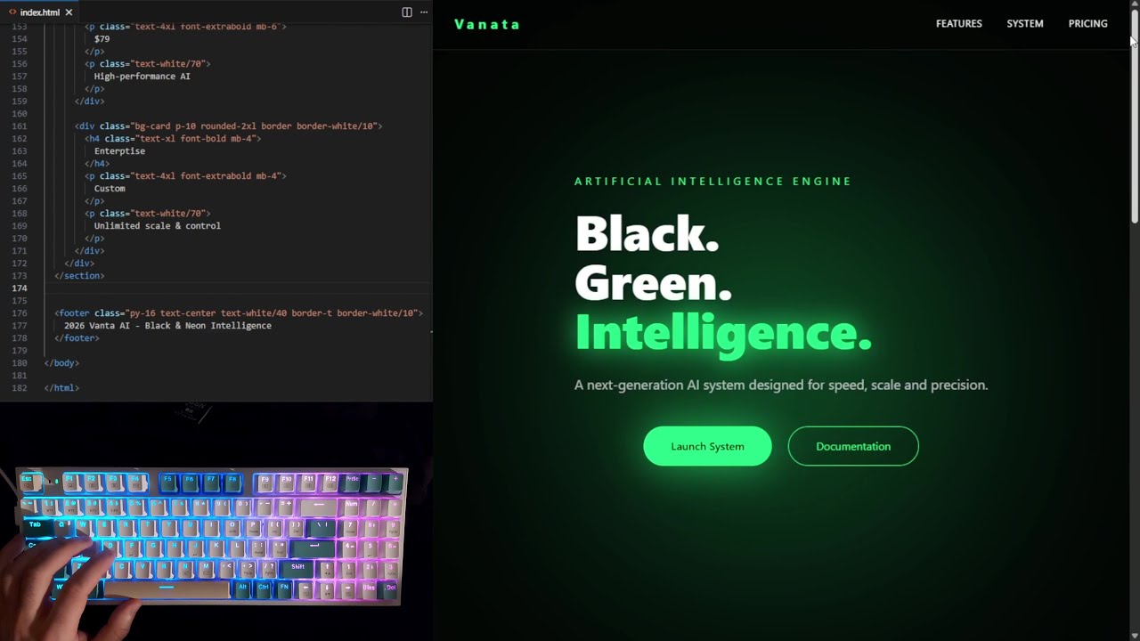 ASMR Programming 🟢 Futuristic AI Website | Relaxing Keyboard Sounds
