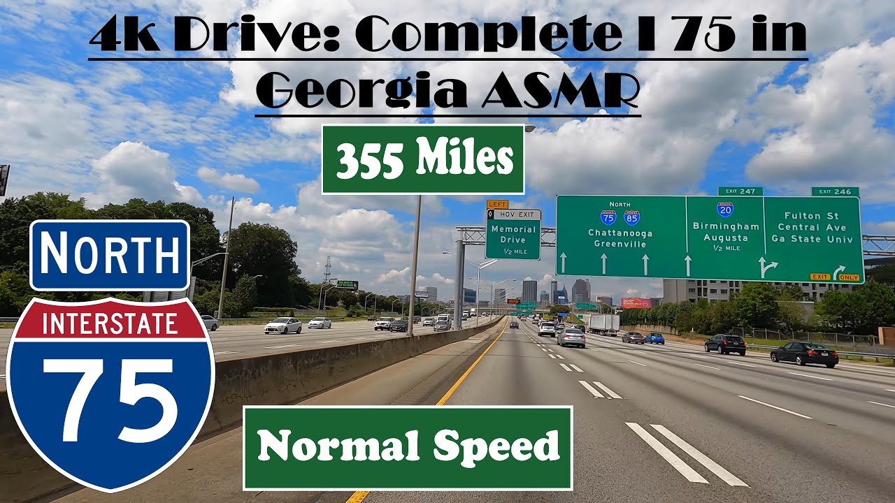 4k Drive: Complete I 75 in Georgia ASMR .  355 Miles.  Interstate 75 North