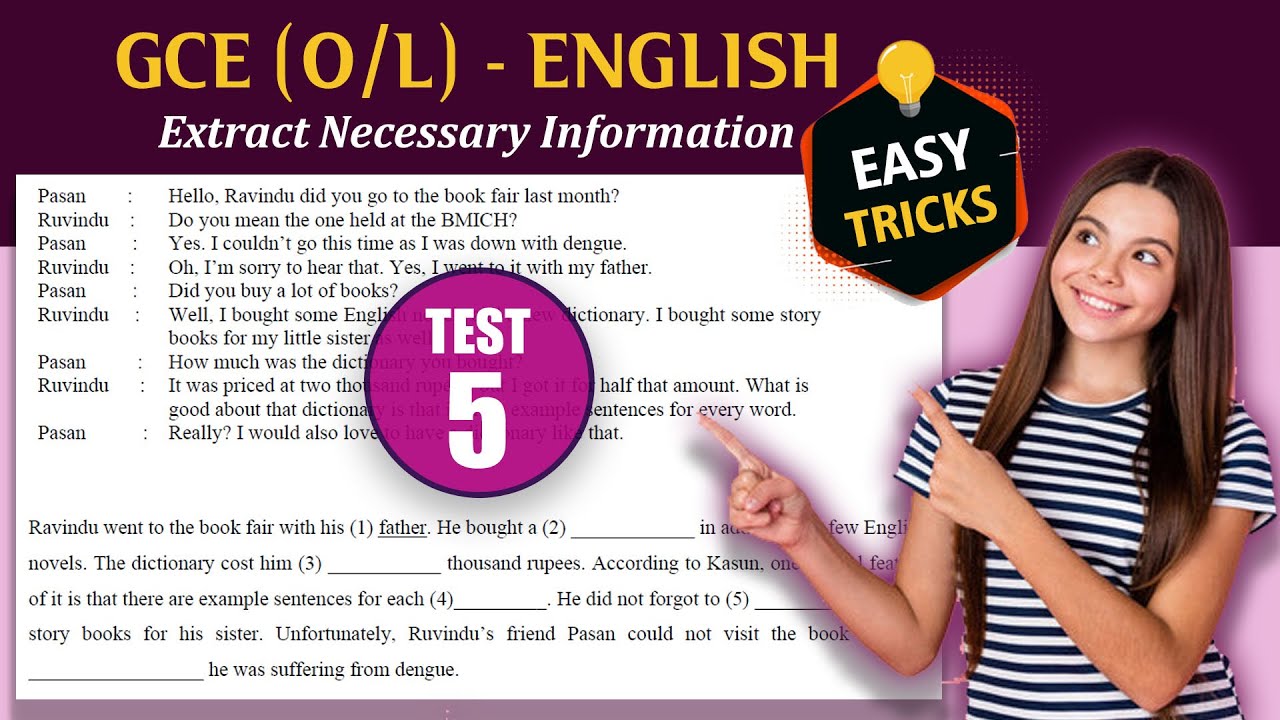 Test 5 | GCE O/L English | Easy Tricks and Tips | Extract Necessary Information