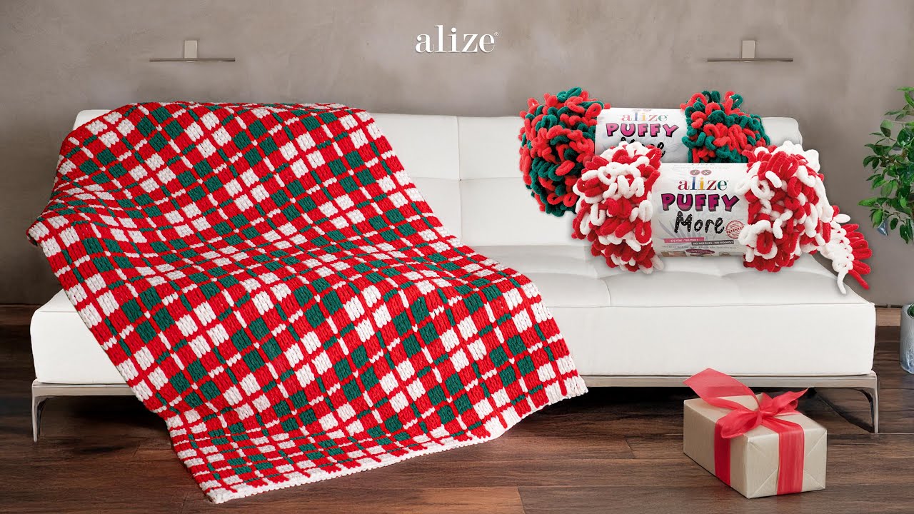 Плед в клетку с Alize Puffy More