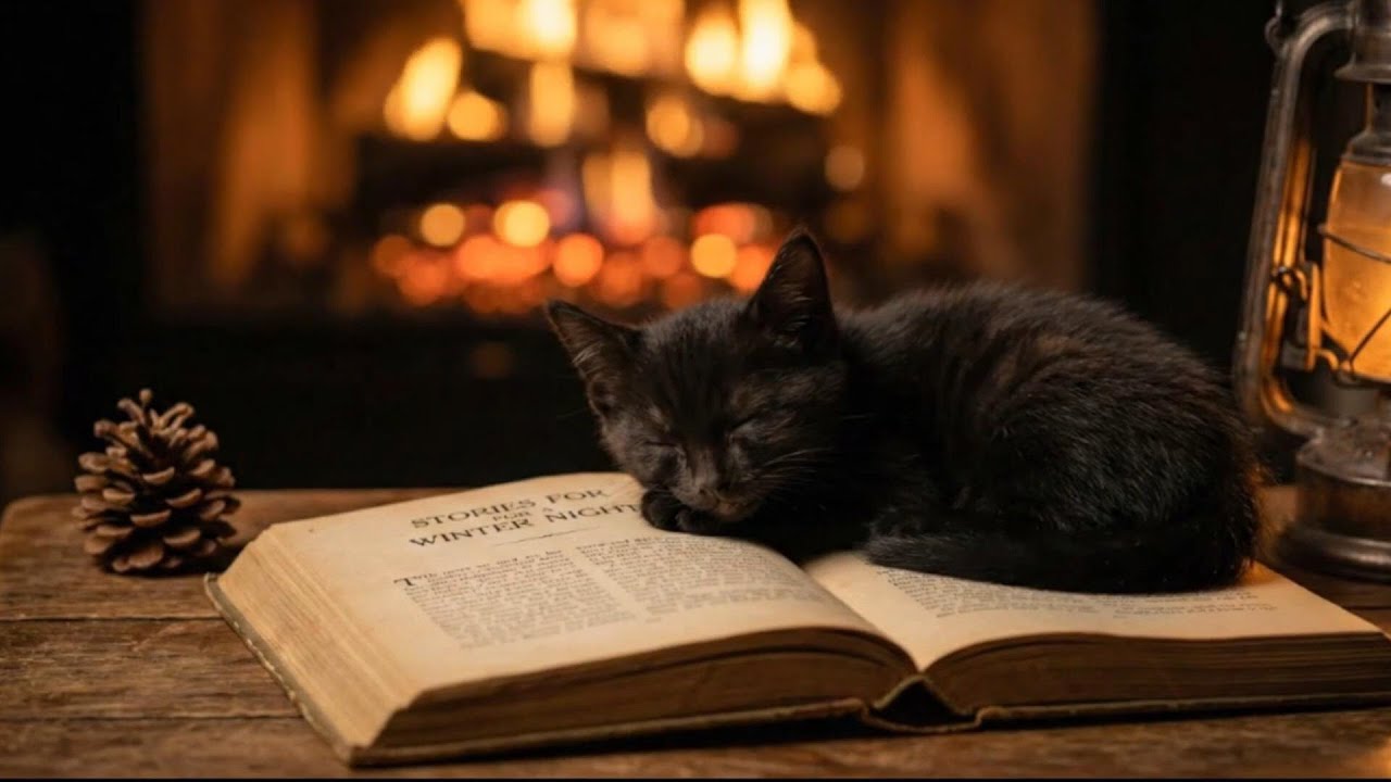 Turn This On Tonight — Cozy Fireplace & Sleeping Black Kitten Ambience 💤.