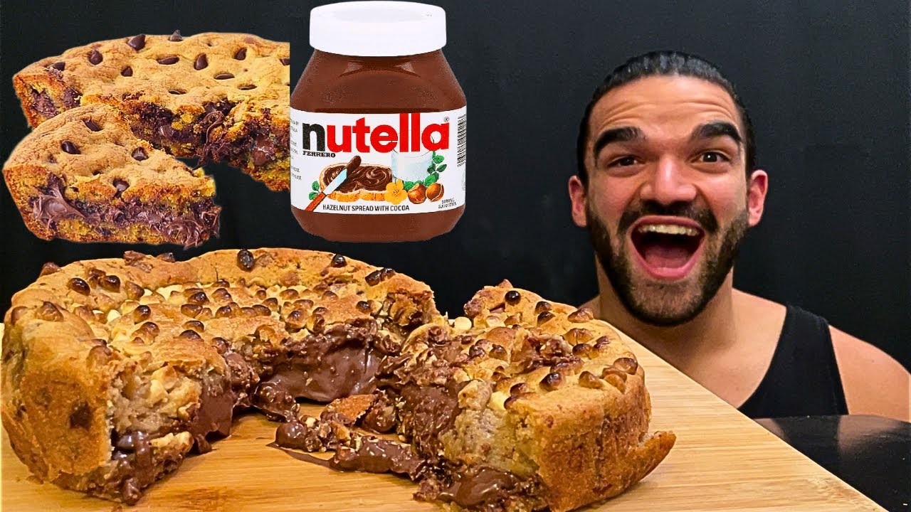 ASMR MUKBANG NUTELLA CHOCOLATE GIANT COOKIE, CHOCOLATE COOKIE PIE, CHODOLATE DESSERT, EATING SOUNDS