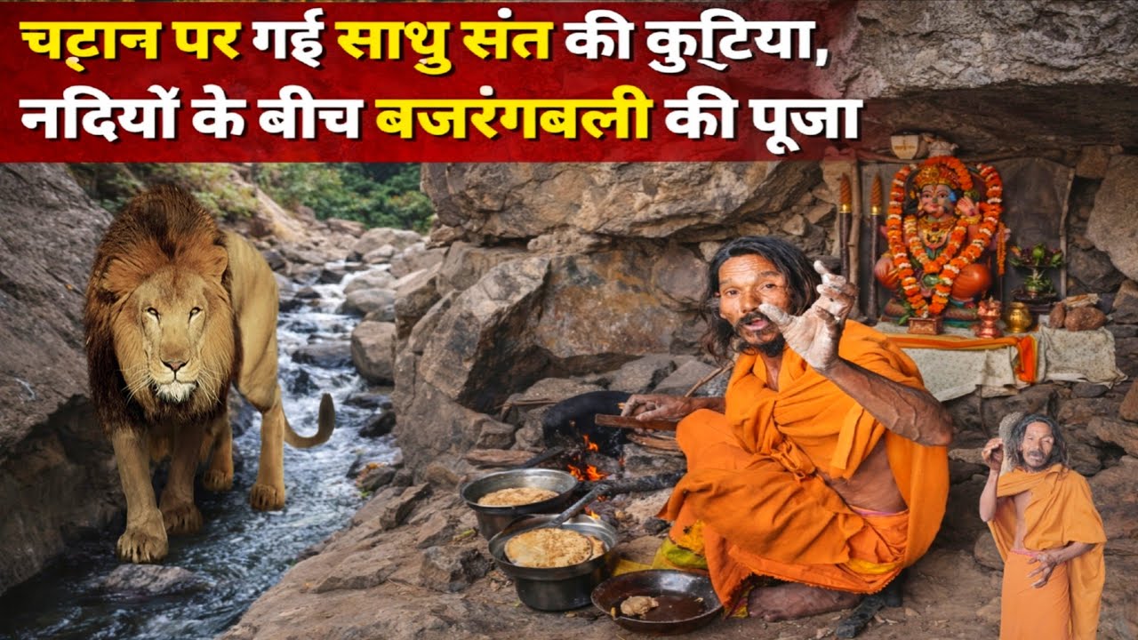 चट्टान पर  गई साधु संत की कुटिया नदी के बीच बजरंगबली की पूजा करते हैं खतरनाक जंगल है चित्रकूट के 😱