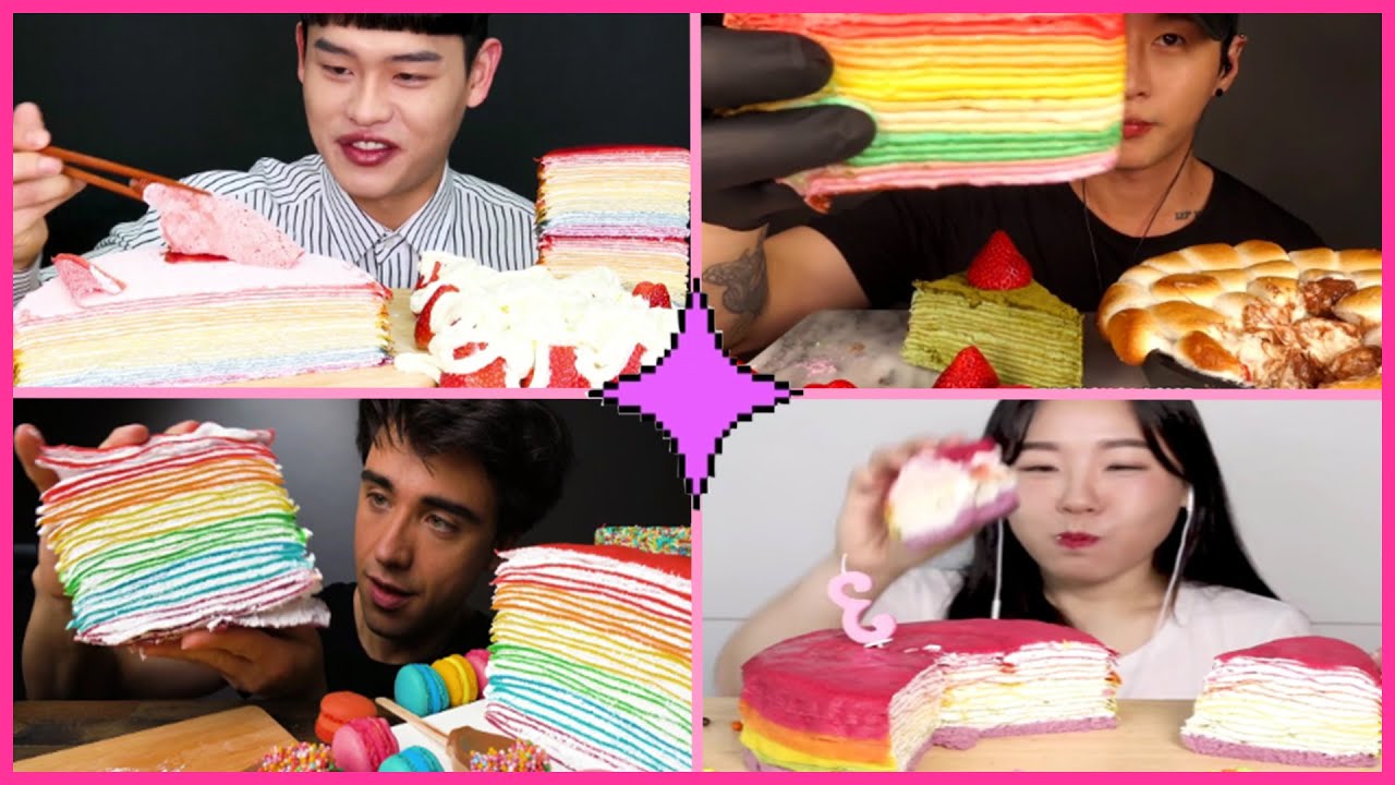 [TỔNG HỢP MUKBANG] bánh crepe cầu vồng ngàn lớp