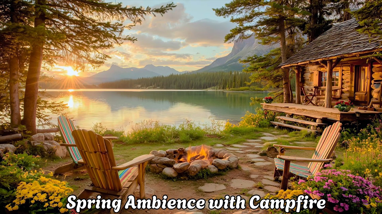 Cozy lakeside cabin, warm campfire, and breathtaking mountain sunset | Perfect nature escape