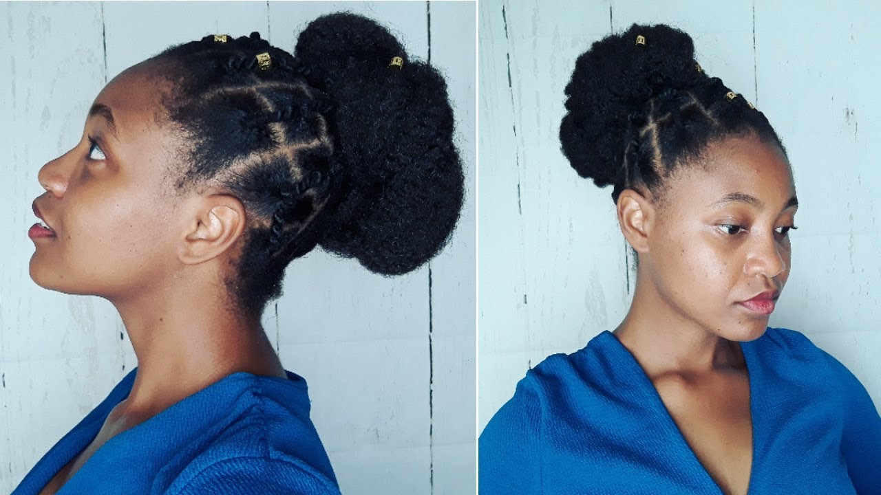 AFRICAN THREADING Updo With Marley Braid | Short 4C Natural Hair