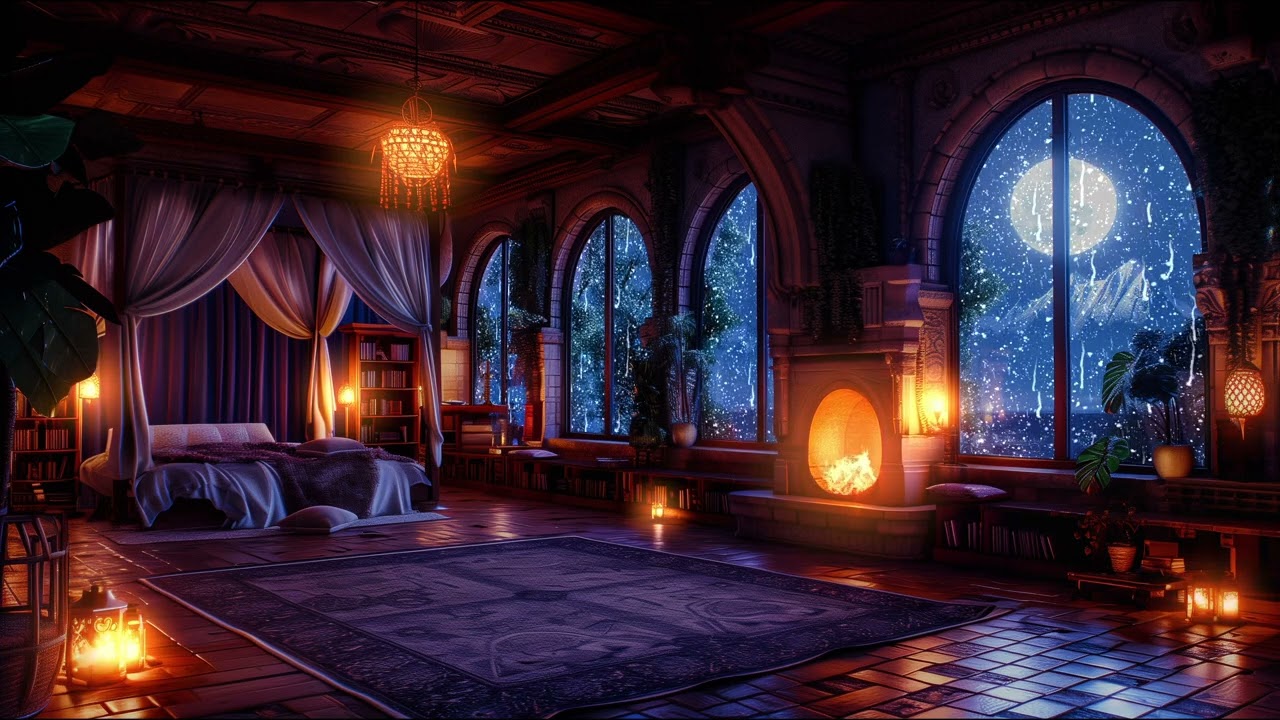 Castle Room Haven - Thunderstorm, Fireplace & Rain Sounds to Sleep Peacefully
