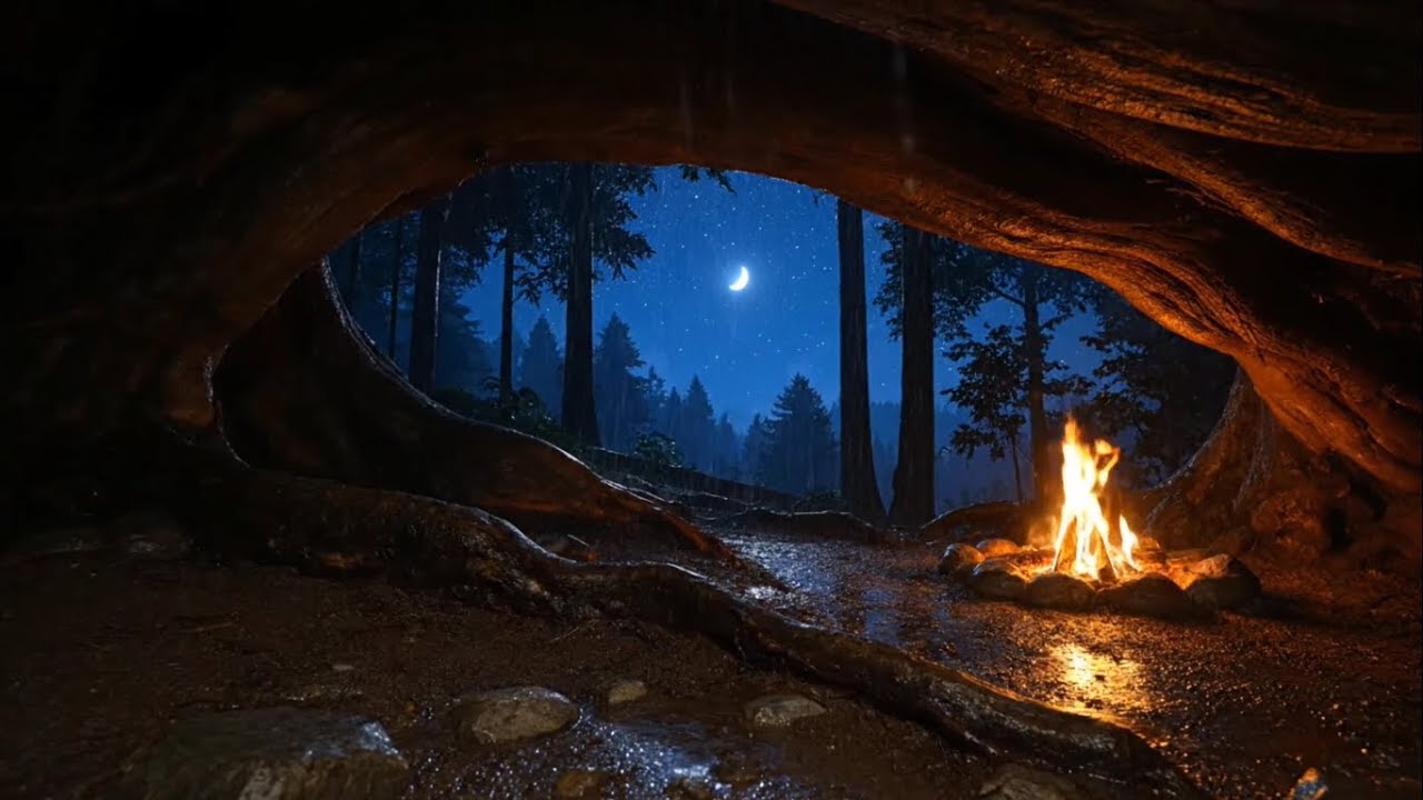 Gentle Forest Rain Sounds 🌧️ Safe Shelter Under Giant Tree Roots | Deep Sleep & Calm (No Music)