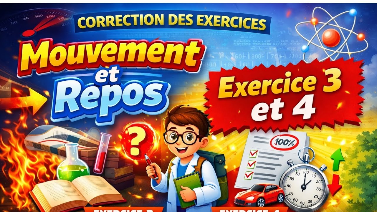 🔥 Mouvement et Repos : Exercices 3 & 4 corrigés étape par étape | 3ème année collégiale S2
