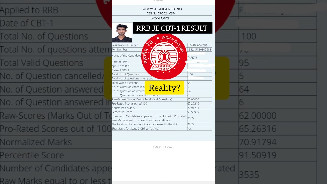 RRB JE CBT-1 RESULT ✅ || SCORECARD ANALYSIS