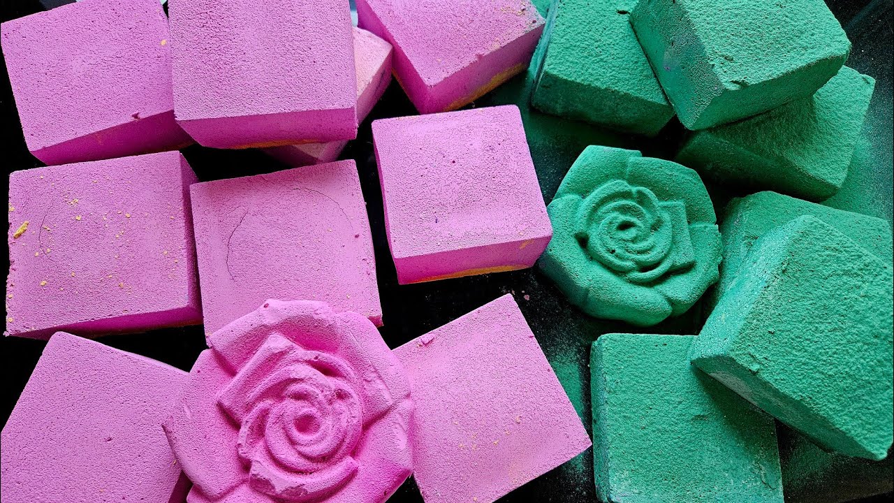 🩷💛Two Tone Colored Chalk Block | Crispy, Powdery & Gritty Green Texture ASMR 💚