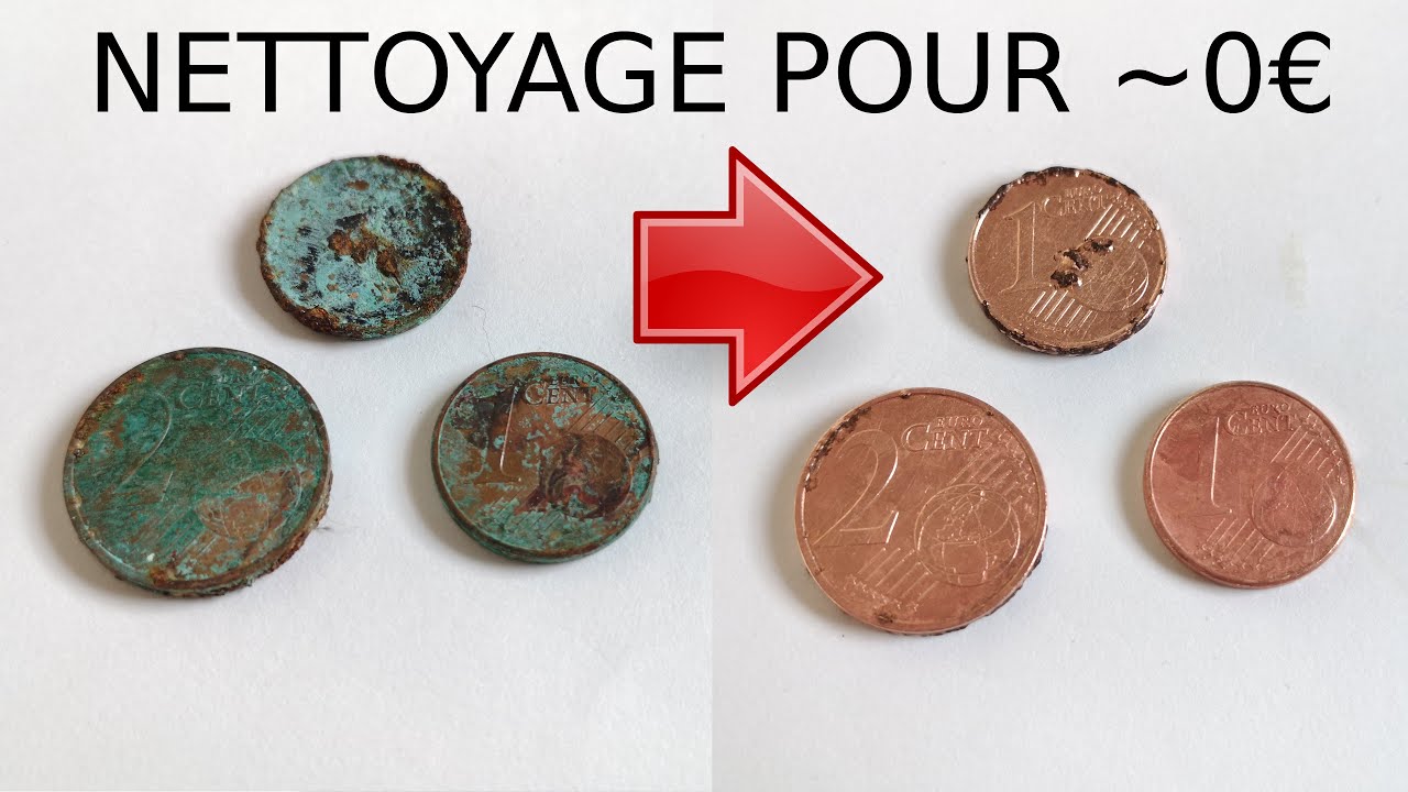 Comment nettoyer des pièces de centimes d'euros verdies et noircies par l'oxydation (Tuto)