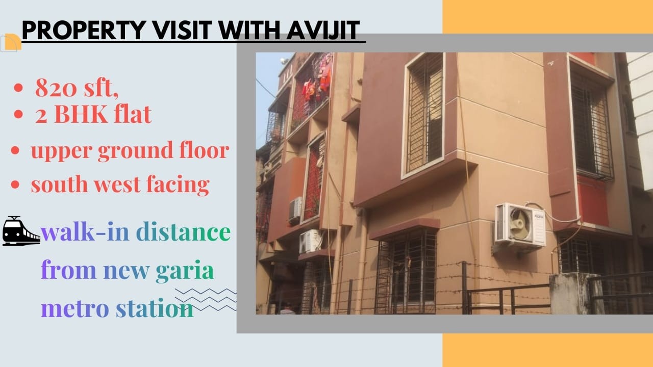 820 sft, 2bhk flat, upper ground floor, south west facing, near new garia metro station