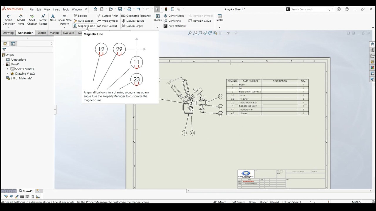 Solidworks Drawing _6# BOM | Alternative Position View | Active Exploded View