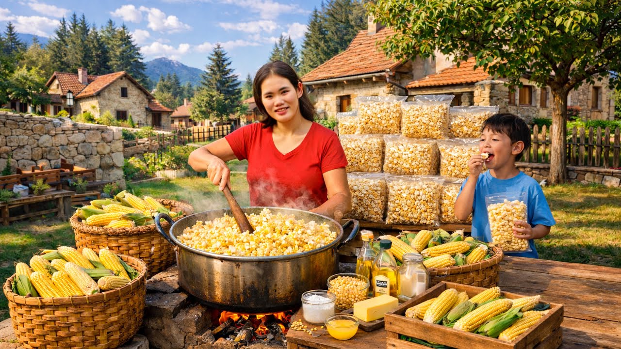 Proceso para hacer palomitas crujientes para el mercado mientras | Mai cuida con amor a Nam