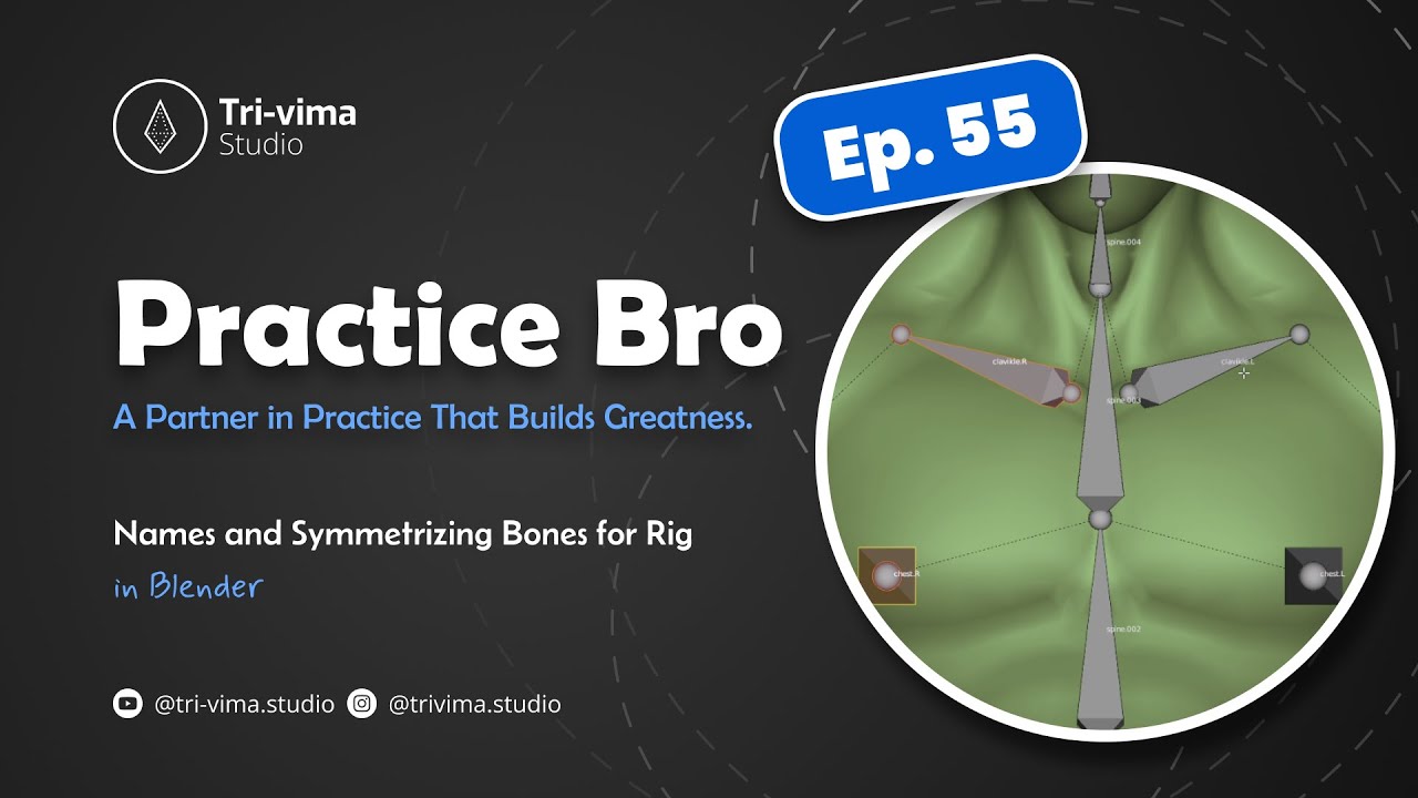 Practice Bro - Ep. 55 (Names and Symmetrizing Bones for Rig) in Blender
