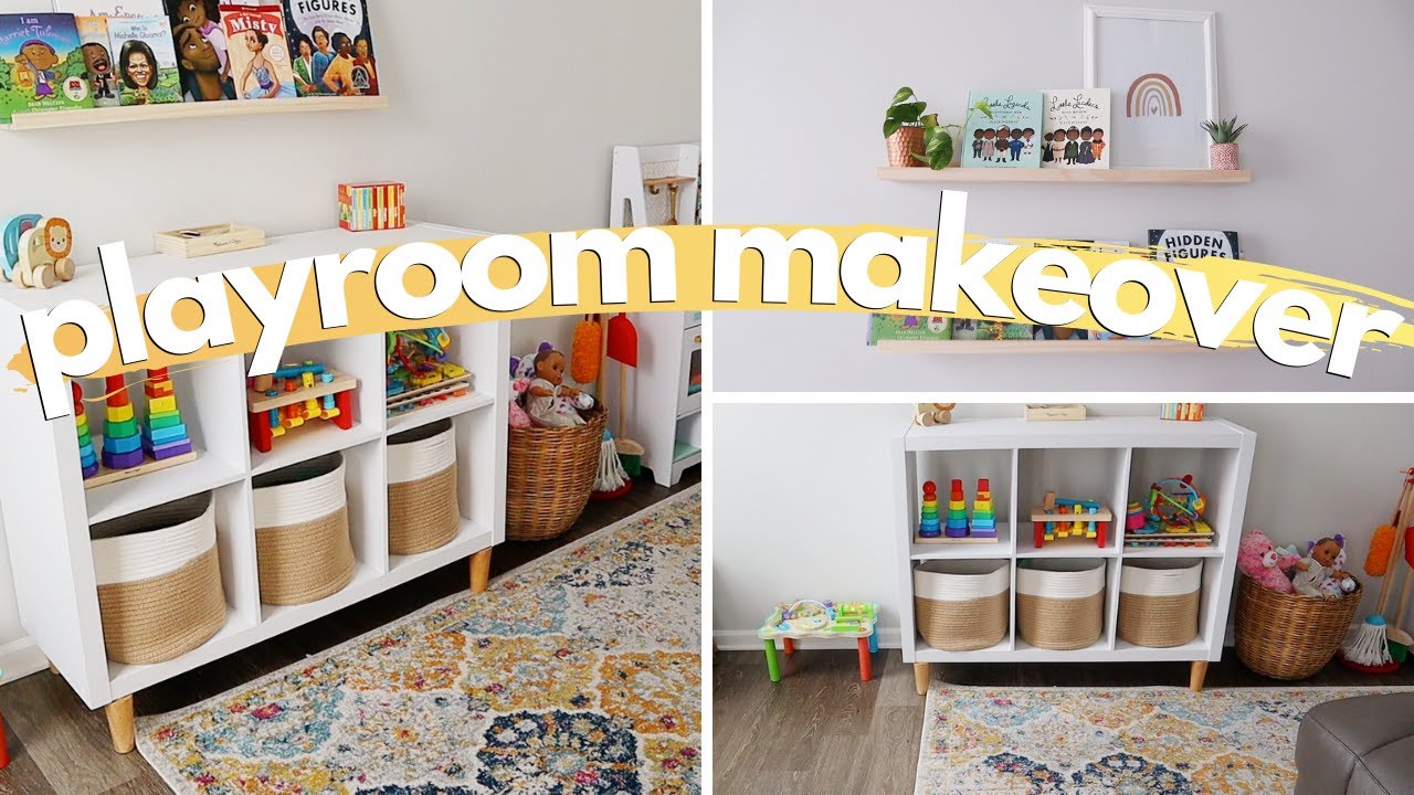 small space PLAYROOM MAKEOVER on a BUDGET//ORGANIZE & TOY DECLUTTER// PLAYROOM in LIVING ROOM