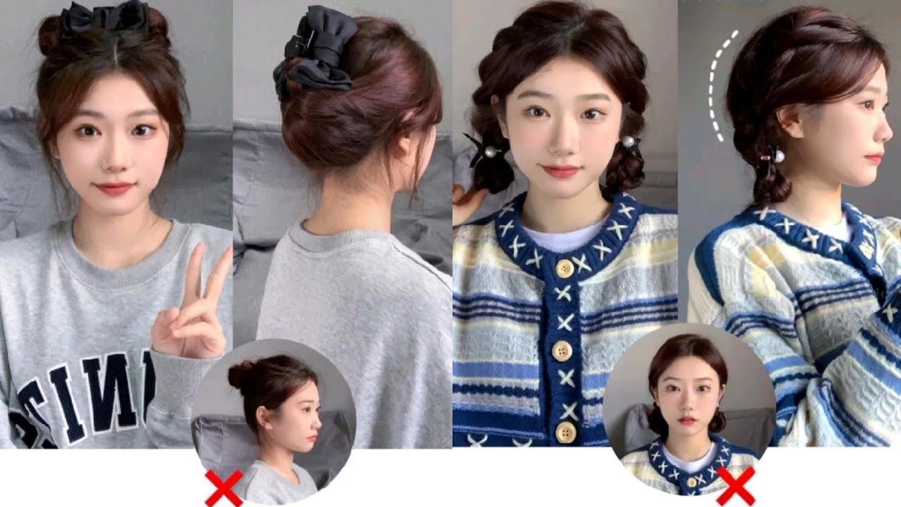 Quick & Easy Hairstyle Tutorial 🌈 Beautiful Bun & Braid Hairstyles*Korean Style