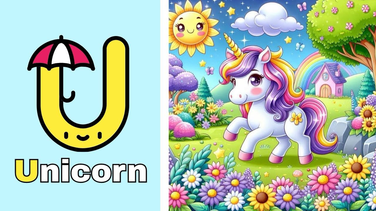 U FOR UNICORN 🦄 | English Vocabulary For Kids With Pictures | Learn ABC | #BEEQANKIDS