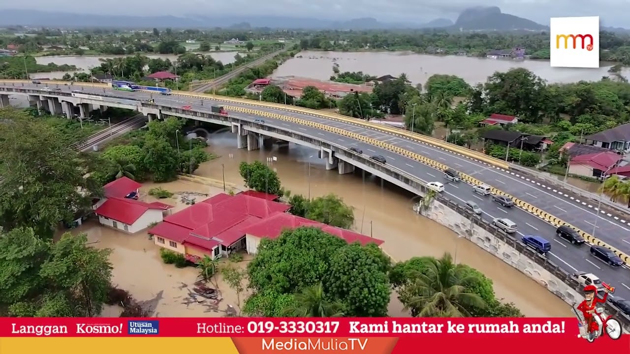 Pemandangan dari udara keadaan banjir di Arau, Perlis