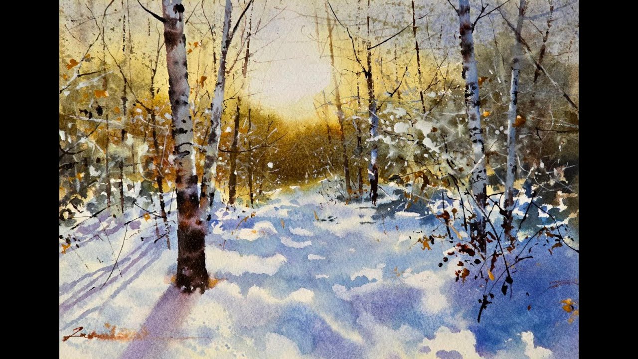 Watercolour Painting Tutorial by Javid : Snowy Trees