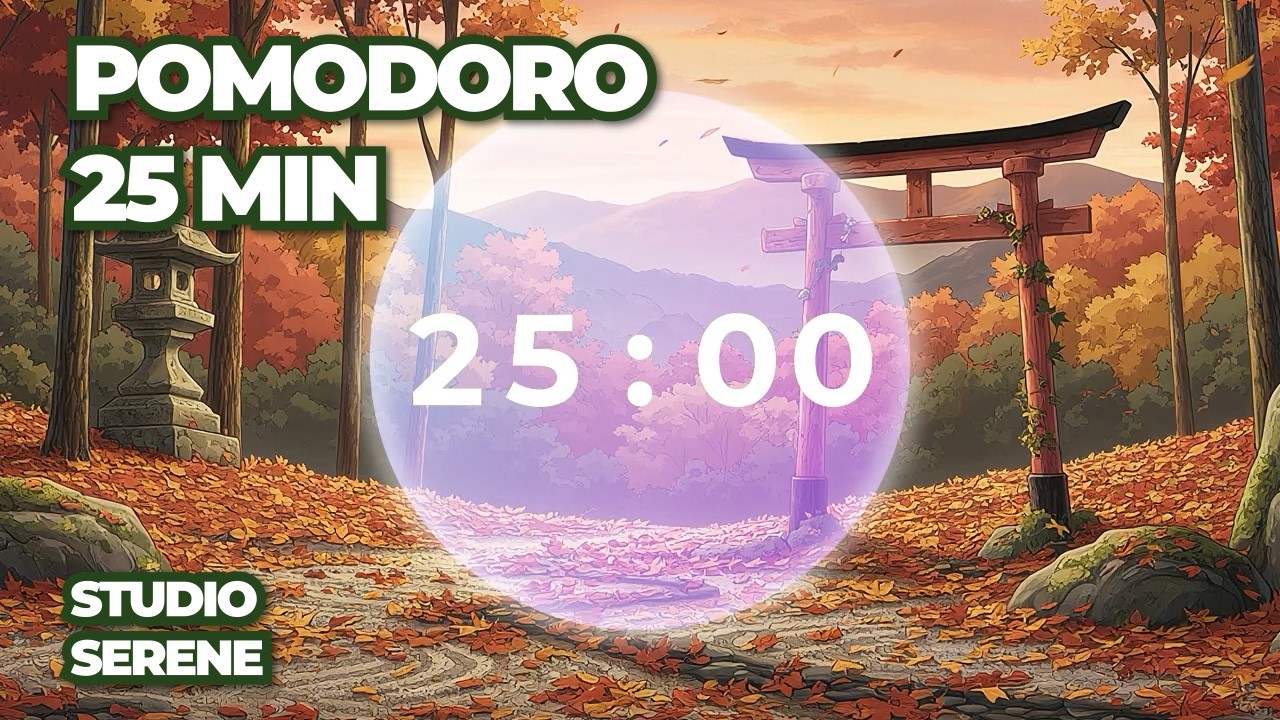 25 Min Pomodoro Timer ⛩️ Autumn & Sakura Tori Gates Path • Ghibli Style Zen Garden for Deep Focus