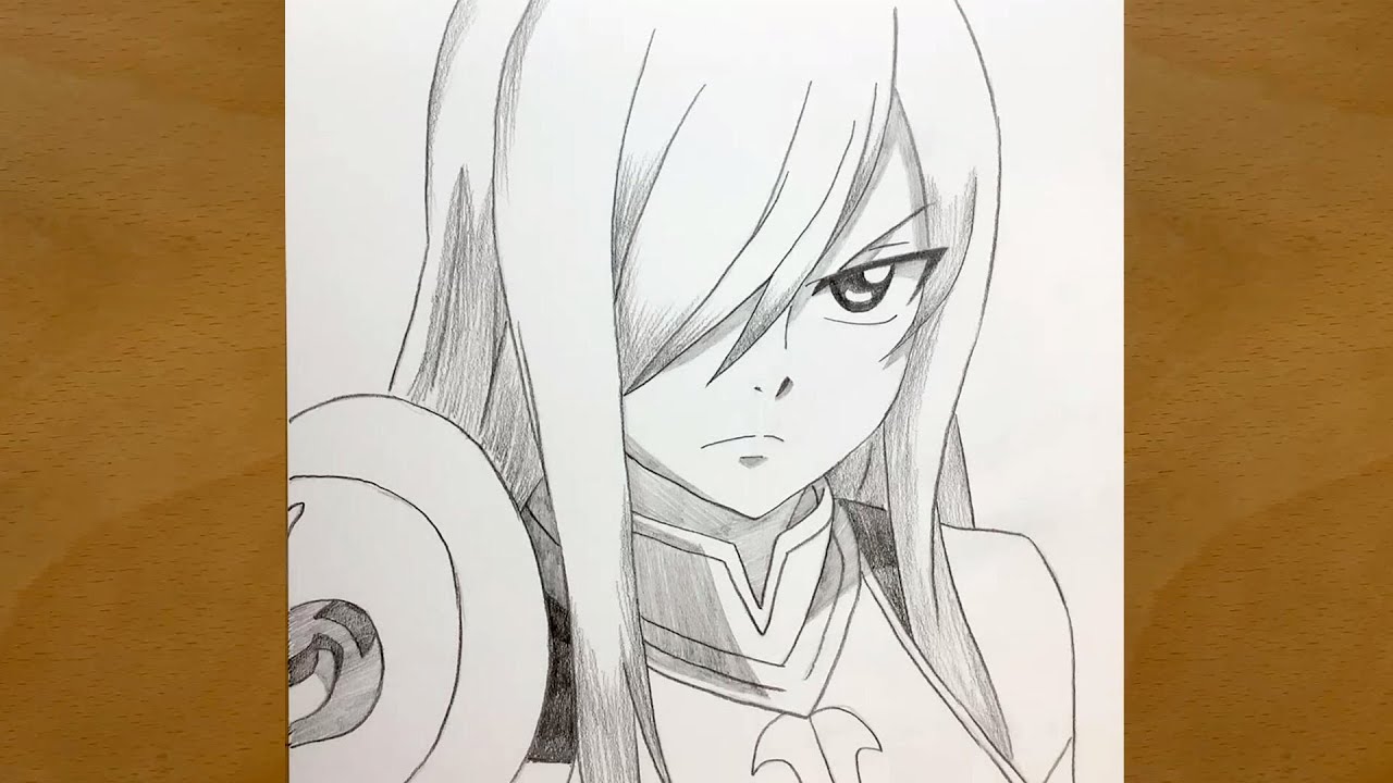 Anime sketch | How to draw Erza Scarlet from FAIRY TAIL | step by step | Draw anime