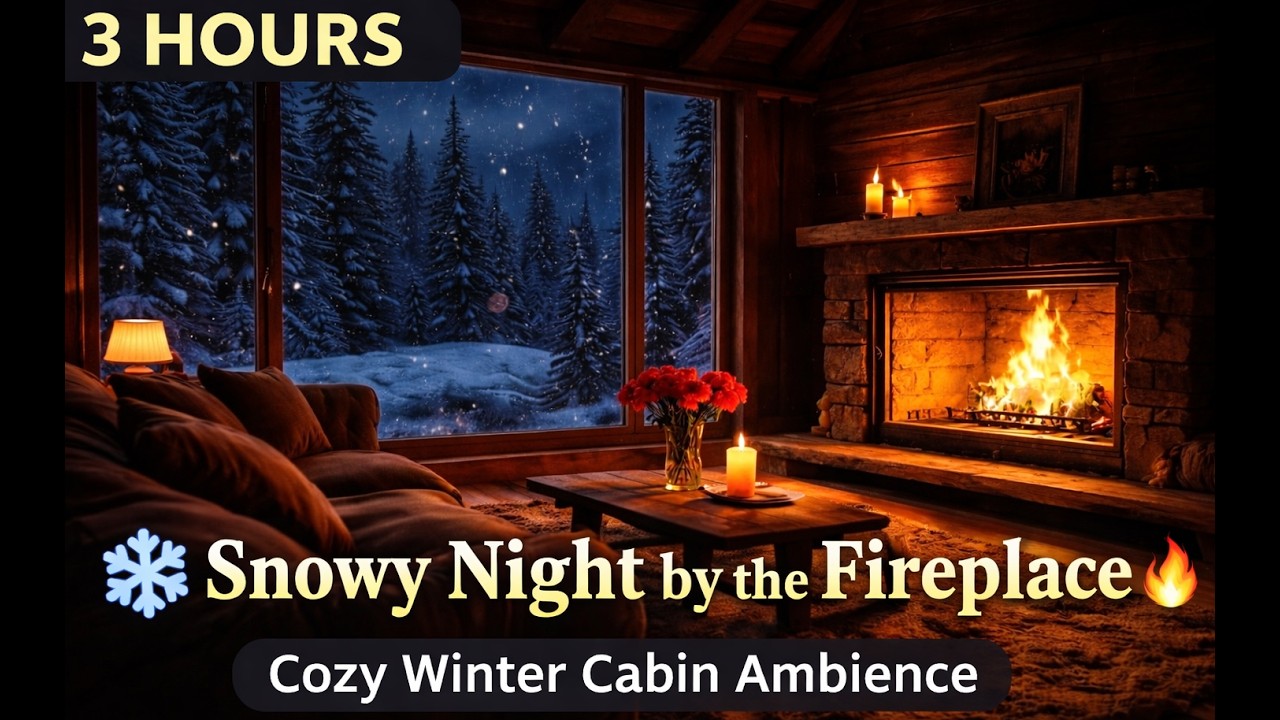 Fireplace & Snowfall for Deep Sleep 🌙 Winter Cabin