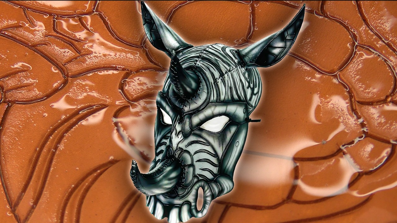Carving a Leather Rhino Mask - No Talking - Process Only