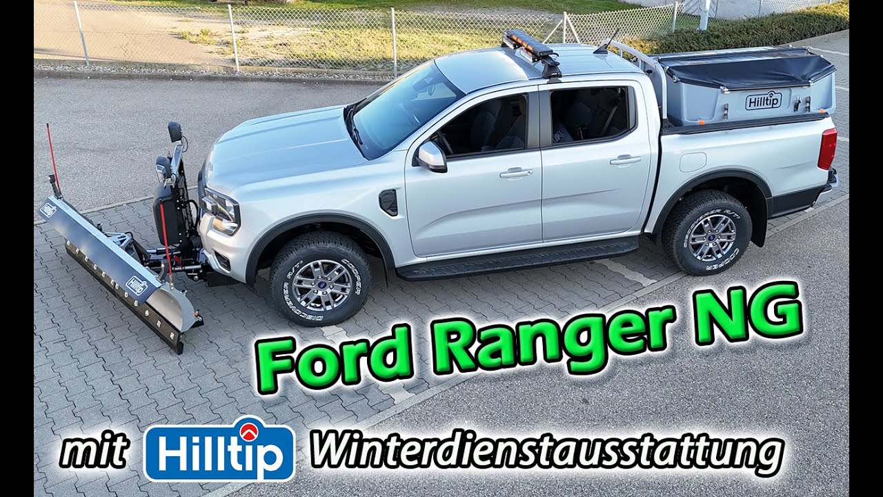 Ford Ranger NG mit HILLTIP Schneeschild, Schneepflug und Aufbaustreuer als Winterdienstfahrzeug