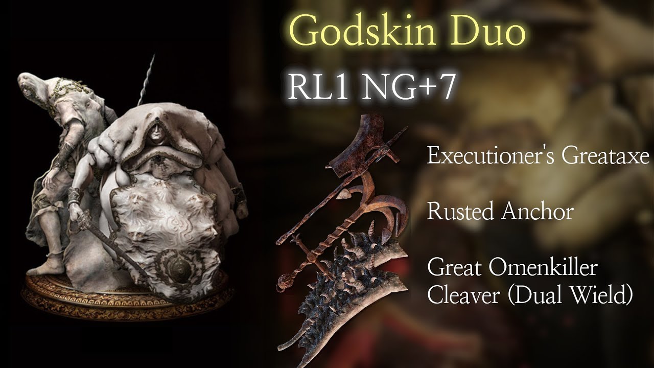 [Elden Ring] Greataxes vs Godskin Duo (RL1 NG+7) Executioner's Greataxe, Rusted Anchor, Omenkiller