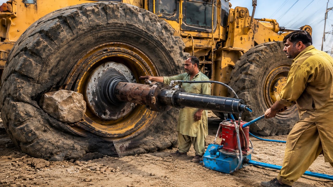 Big Stone Destroyed CAT Loader Tire | Repaired in Unique Way