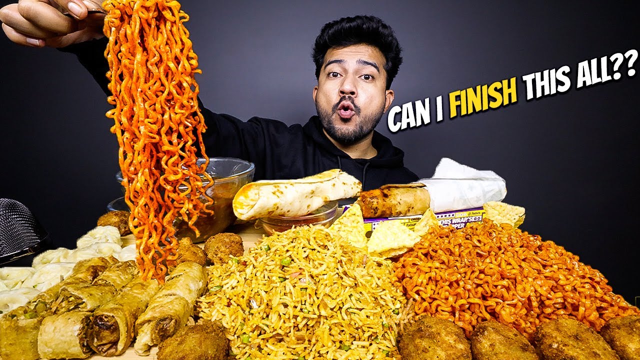 Super Spicy Noodles 🥵 Singapori Fried Rice, Gravy Manchurian, Cheesy Paneer Roll, Shawarna Mukbang