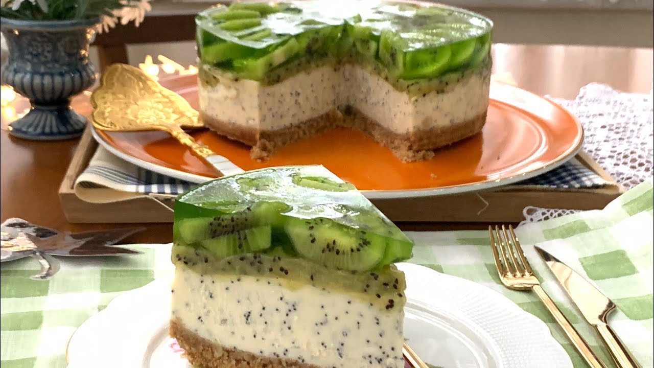 DİĞER TARİFLERİMİ DENEMESENİZ BİLE BUNU MUTLAKA DENEYİN 2KATLI KİVİLİ CHEESECAKE