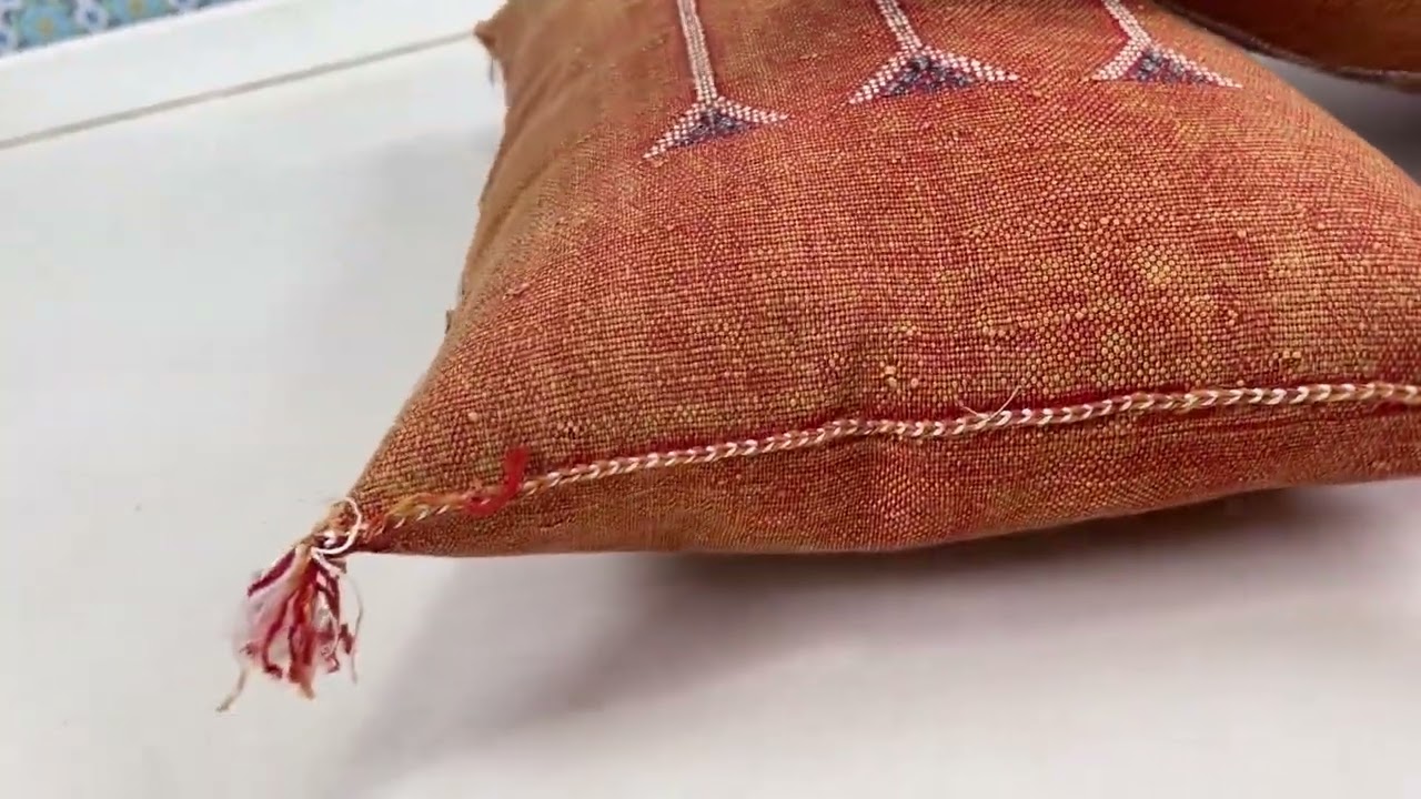 YAKITI-Orange Square Moroccan Pillows, Aka Cactus Silk Pillow - Authentic Moroccan Decor